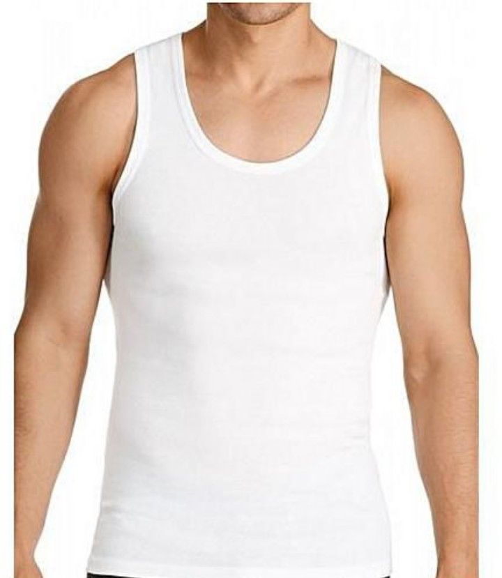 Men's Cotton Vests- 3 pcs in 1 pack (100% Cotton- All White). Sizes: M,L,XL,XXL,3XL