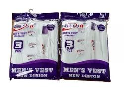 Men's Cotton Vests- 3 pcs in 1 pack (100% Cotton- All White). Sizes: M,L,XL,XXL,3XL