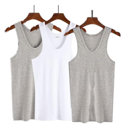 3PCS Pack Men Gray and White Vests. 100% Cotton Vests. Color: GREY. Sizes:  M, L, XL, XXL, XXXL, XXXXL.