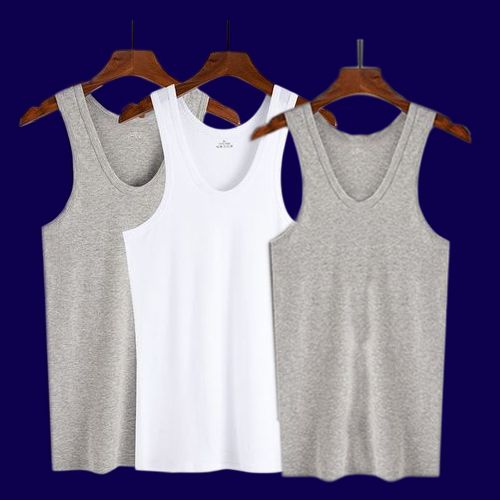 3PCS Pack Men Gray and White Vests. 100% Cotton Vests. Color: GREY. Sizes:  M, L, XL, XXL, XXXL, XXXXL.