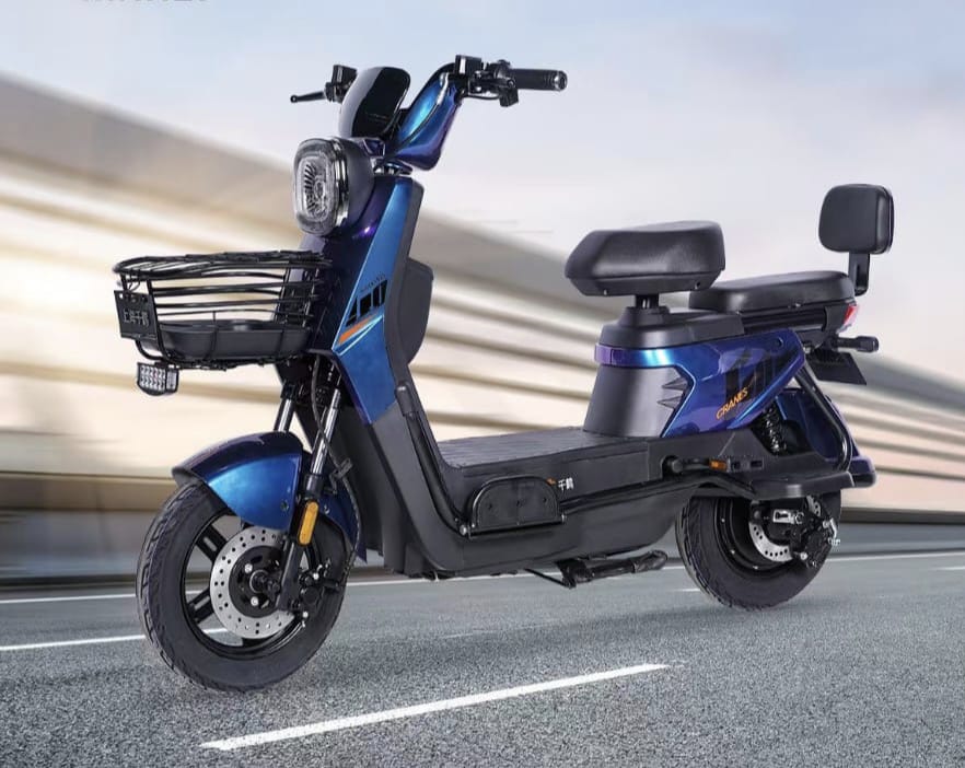 Blueish Big Mac Electric scooters. 800Watts, 80-100km on a full charge, 60km/h, 60V 20ah, No DL, No numberplates required. Suitable for daily commute and delivery. Can be used off-road. Charge at home