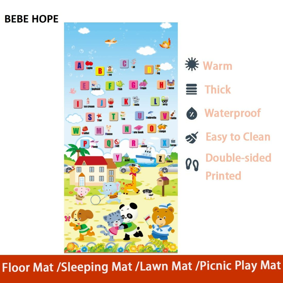 BEBE HOPE 3*6 / 4*6.5 / 5*6.5 / 6*6.5 1PC Double-sided Printed Waterproof Easy to Clean Foam Warm Floor Carpet Sleeping Mat Lawn Mat Living Room Floor Mat Picnic Play Mat Children Crawling Mat