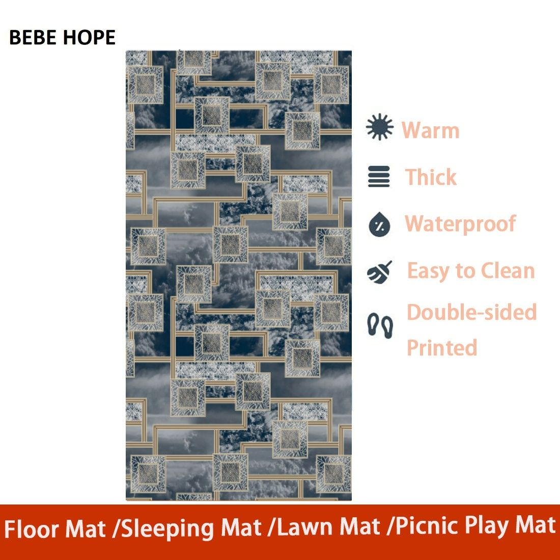 BEBE HOPE 3*6 / 4*6.5 / 5*6.5 / 6*6.5 1PC Double-sided Printed Waterproof Easy to Clean Foam Warm Floor Carpet Sleeping Mat Lawn Mat Living Room Floor Mat Picnic Play Mat Children Crawling Mat