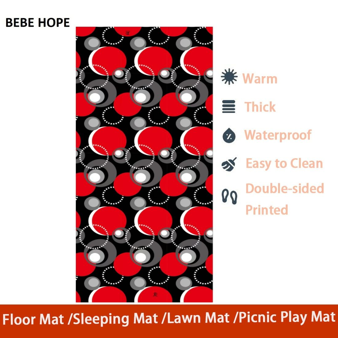 BEBE HOPE 3*6 / 4*6.5 / 5*6.5 / 6*6.5 1PC Double-sided Printed Waterproof Easy to Clean Foam Warm Floor Carpet Sleeping Mat Lawn Mat Living Room Floor Mat Picnic Play Mat Children Crawling Mat