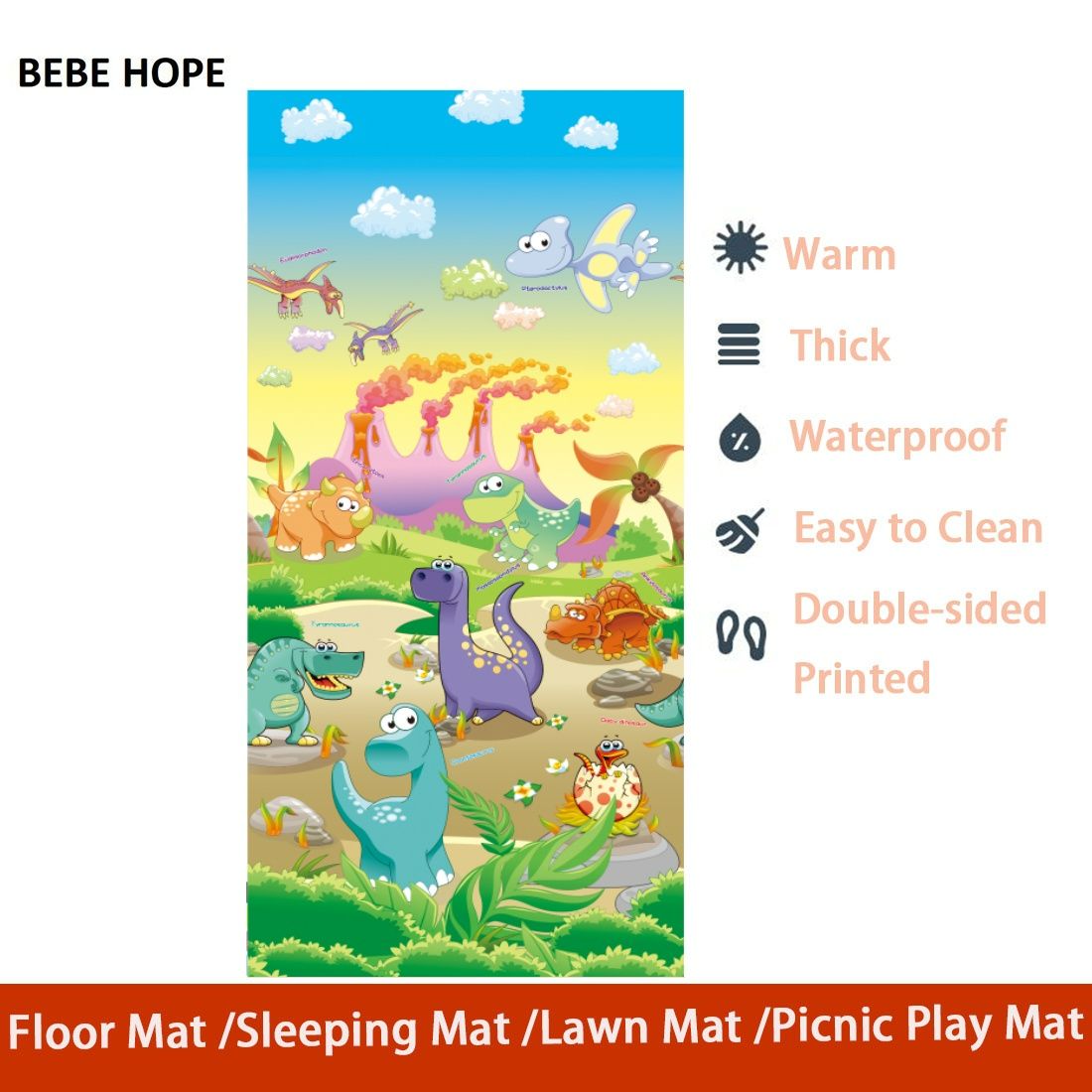 BEBE HOPE 3*6 / 4*6.5 / 5*6.5 / 6*6.5 1PC Double-sided Printed Waterproof Easy to Clean Foam Warm Floor Carpet Sleeping Mat Lawn Mat Living Room Floor Mat Picnic Play Mat Children Crawling Mat