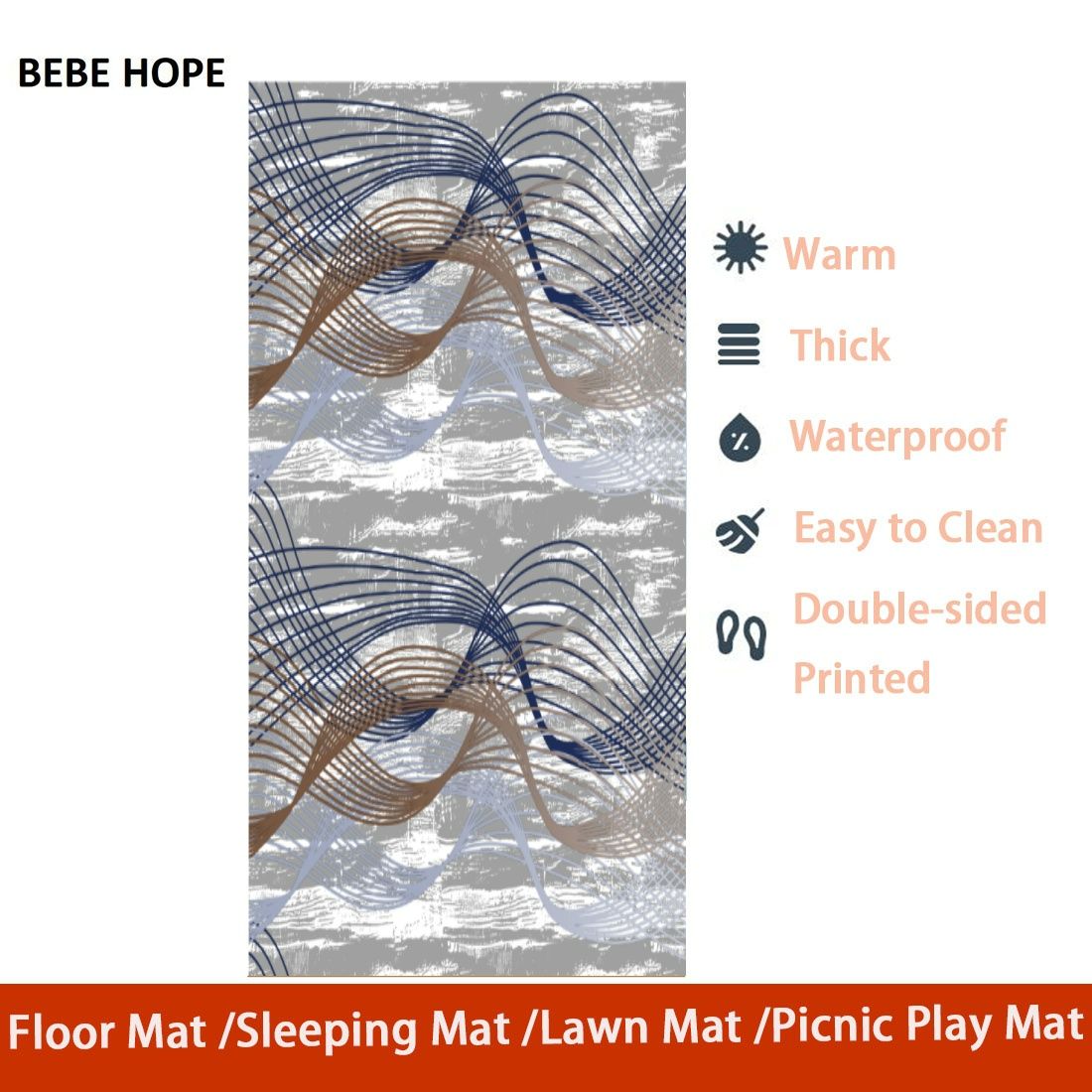 BEBE HOPE 3*6 / 4*6.5 / 5*6.5 / 6*6.5 1PC Double-sided Printed Waterproof Easy to Clean Foam Warm Floor Carpet Sleeping Mat Lawn Mat Living Room Floor Mat Picnic Play Mat Children Crawling Mat