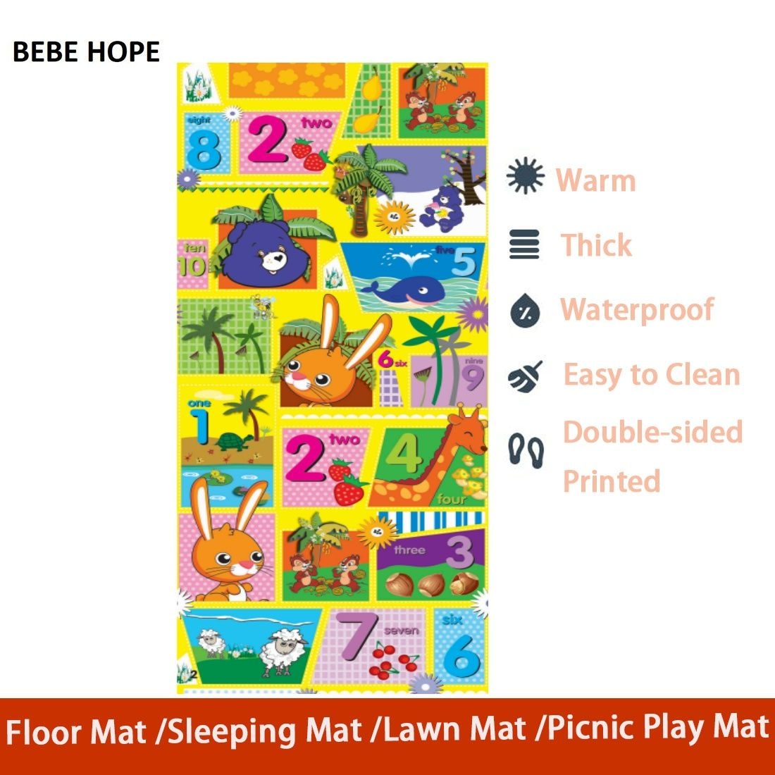 BEBE HOPE 3*6 / 4*6.5 / 5*6.5 / 6*6.5 1PC Double-sided Printed Waterproof Easy to Clean Foam Warm Floor Carpet Sleeping Mat Lawn Mat Living Room Floor Mat Picnic Play Mat Children Crawling Mat