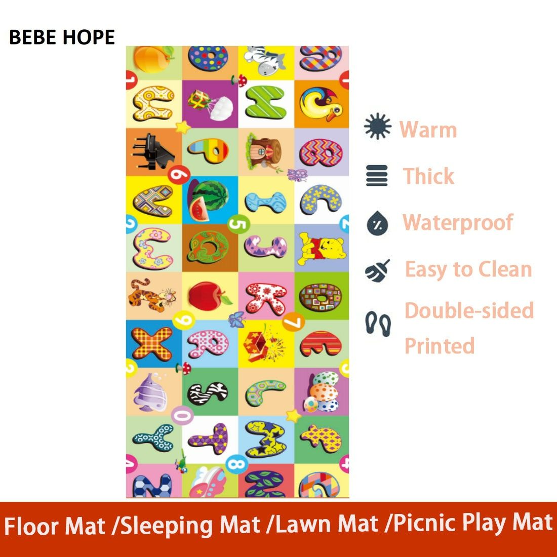 BEBE HOPE 3*6 / 4*6.5 / 5*6.5 / 6*6.5 1PC Double-sided Printed Waterproof Easy to Clean Foam Warm Floor Carpet Sleeping Mat Lawn Mat Living Room Floor Mat Picnic Play Mat Children Crawling Mat