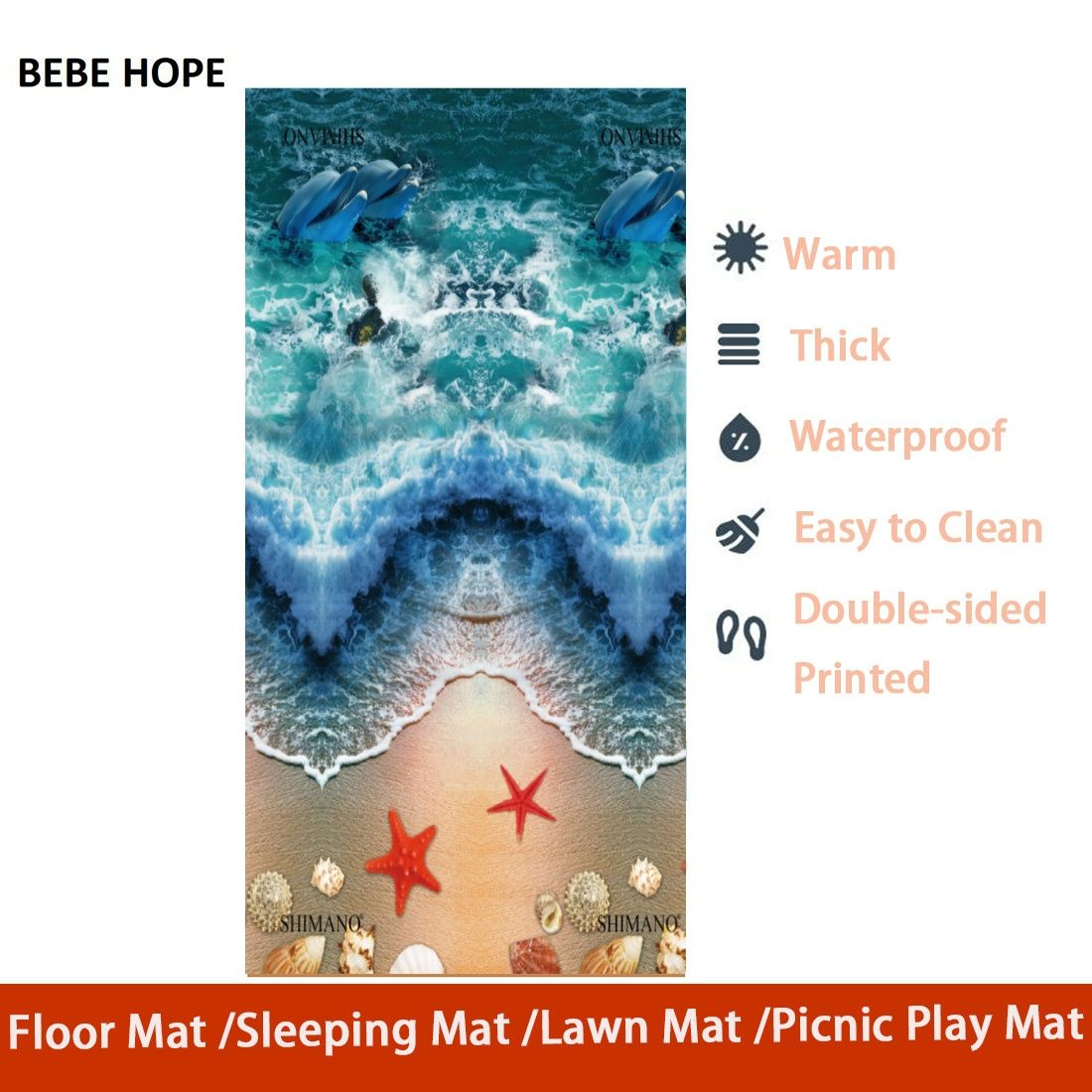 BEBE HOPE 3*6 / 4*6.5 / 5*6.5 / 6*6.5 1PC Double-sided Printed Waterproof Easy to Clean Foam Warm Floor Carpet Sleeping Mat Lawn Mat Living Room Floor Mat Picnic Play Mat Children Crawling Mat