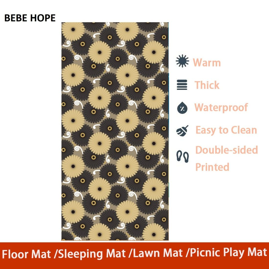 BEBE HOPE 3*6 / 4*6.5 / 5*6.5 / 6*6.5 1PC Double-sided Printed Waterproof Easy to Clean Foam Warm Floor Carpet Sleeping Mat Lawn Mat Living Room Floor Mat Picnic Play Mat Children Crawling Mat