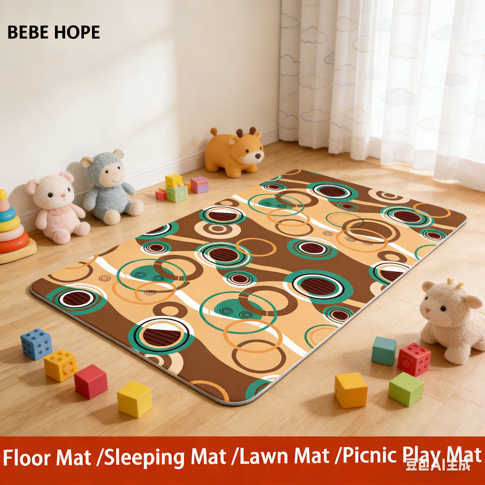 BEBE HOPE 3*6 / 4*6.5 / 5*6.5 / 6*6.5 1PC Double-sided Printed Waterproof Easy to Clean Foam Warm Floor Carpet Sleeping Mat Lawn Mat Living Room Floor Mat Picnic Play Mat Children Crawling Mat