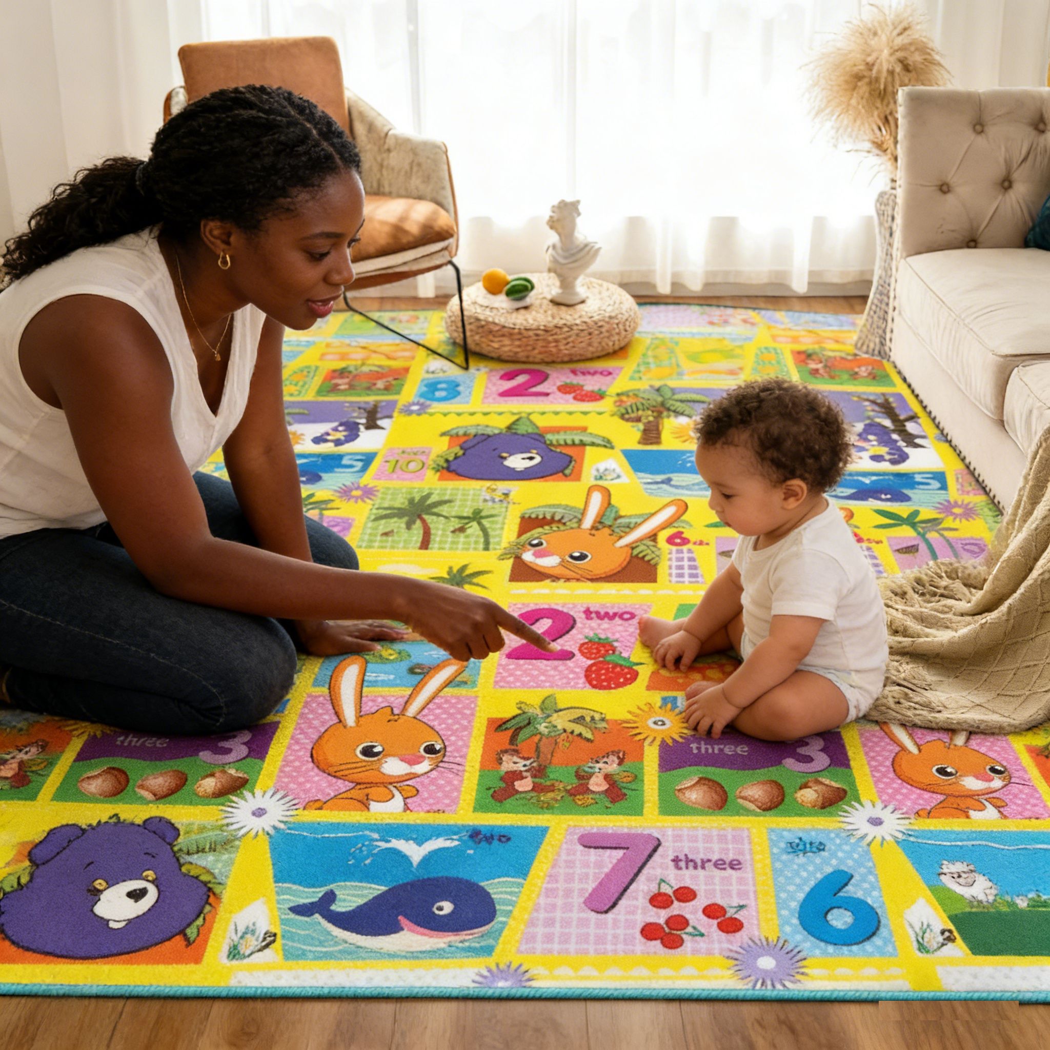 BEBE HOPE 3*6 / 4*6.5 / 5*6.5 / 6*6.5 1PC Double-sided Printed Waterproof Easy to Clean Foam Warm Floor Carpet Sleeping Mat Lawn Mat Living Room Floor Mat Picnic Play Mat Children Crawling Mat