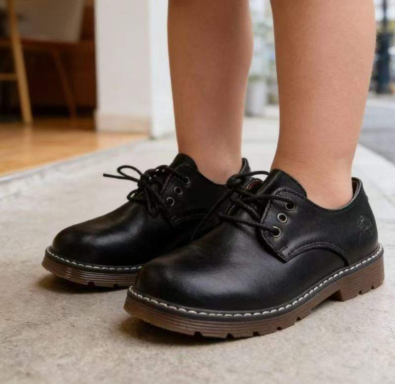 Size EU25-30 Boys and girls PU Leather Shoes Solid Black Kid Shoes Spring Autumn Baby Casual School Shoes Children Shoes (859)