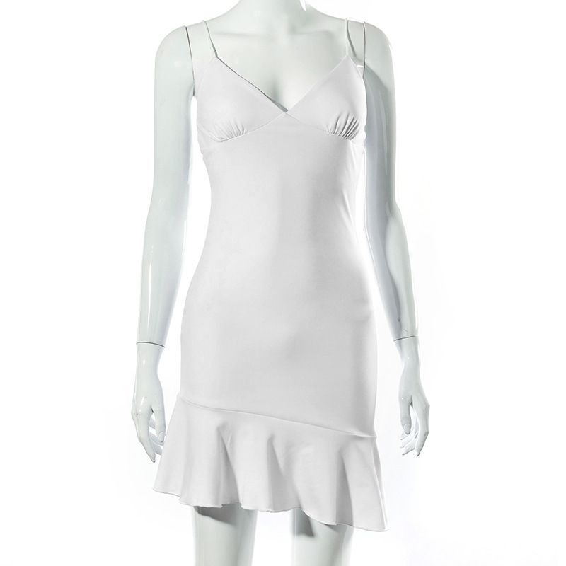 Mini Vestido Womenr Summe Dress 2021 Ruffles Dress Spaghetti Strap V Neck Sexy Dresses Backless Lady Short Sundress Female