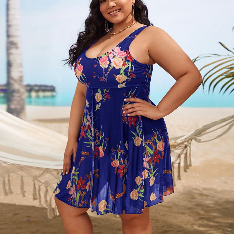 Plus Size Swimsuit Skirt Women 2024 Print Bikini One-Piece Swimwear Summer Beach Bathing Suit Conservative Swimdress 4XL Tankini
