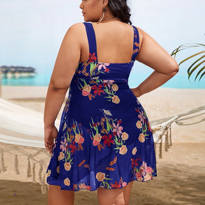 Plus Size Swimsuit Skirt Women 2024 Print Bikini One-Piece Swimwear Summer Beach Bathing Suit Conservative Swimdress 4XL Tankini
