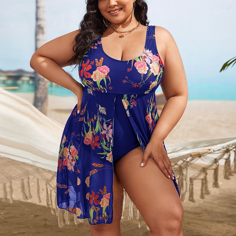 Plus Size Swimsuit Skirt Women 2024 Print Bikini One-Piece Swimwear Summer Beach Bathing Suit Conservative Swimdress 4XL Tankini