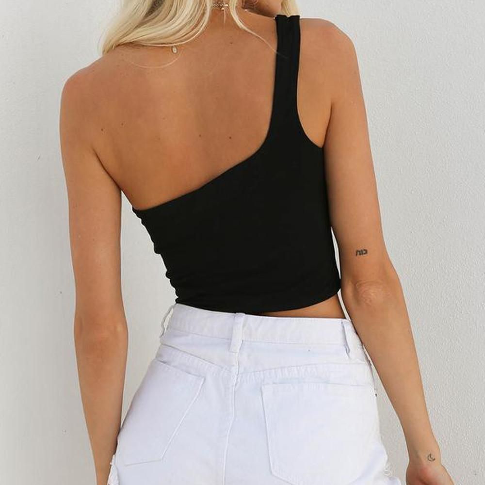 Solid Color Female Camisole Tops Summer Cami Women Cropped Tops One Shoulder Chest Wrapped Short Vest Sexy Nightclub Ladies