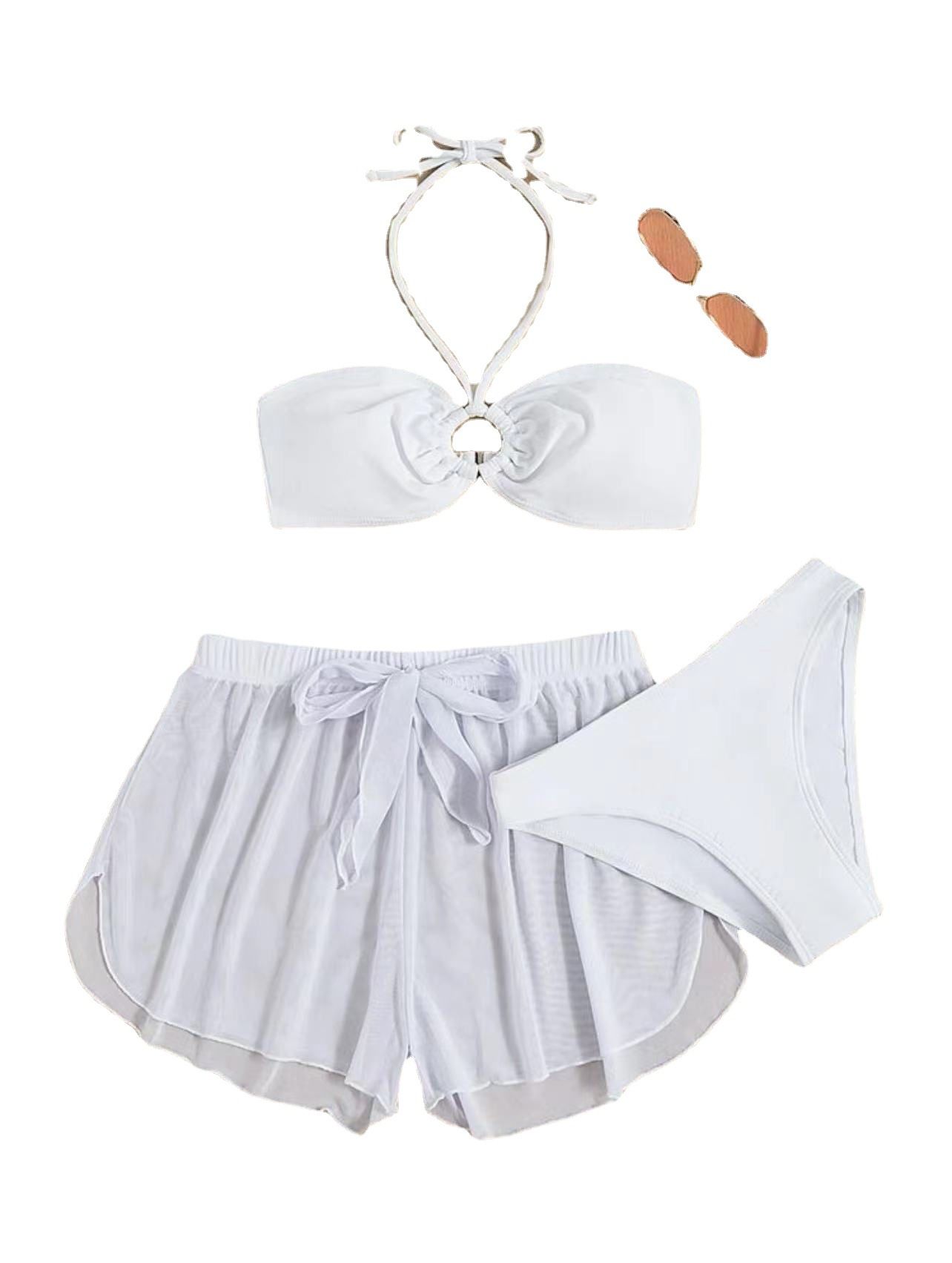Halter Bikini Women Swimwear Female Swimsuit Three-pieces Bikini set With Shorts Bather Bathing Suit Swim Set