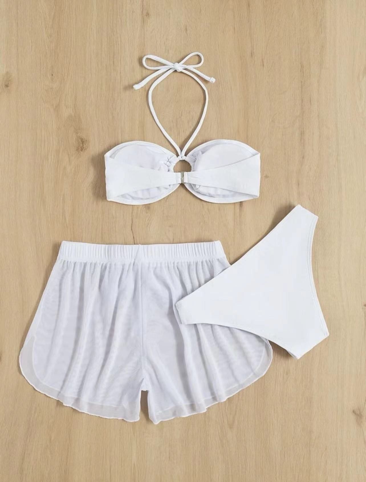 Halter Bikini Women Swimwear Female Swimsuit Three-pieces Bikini set With Shorts Bather Bathing Suit Swim Set