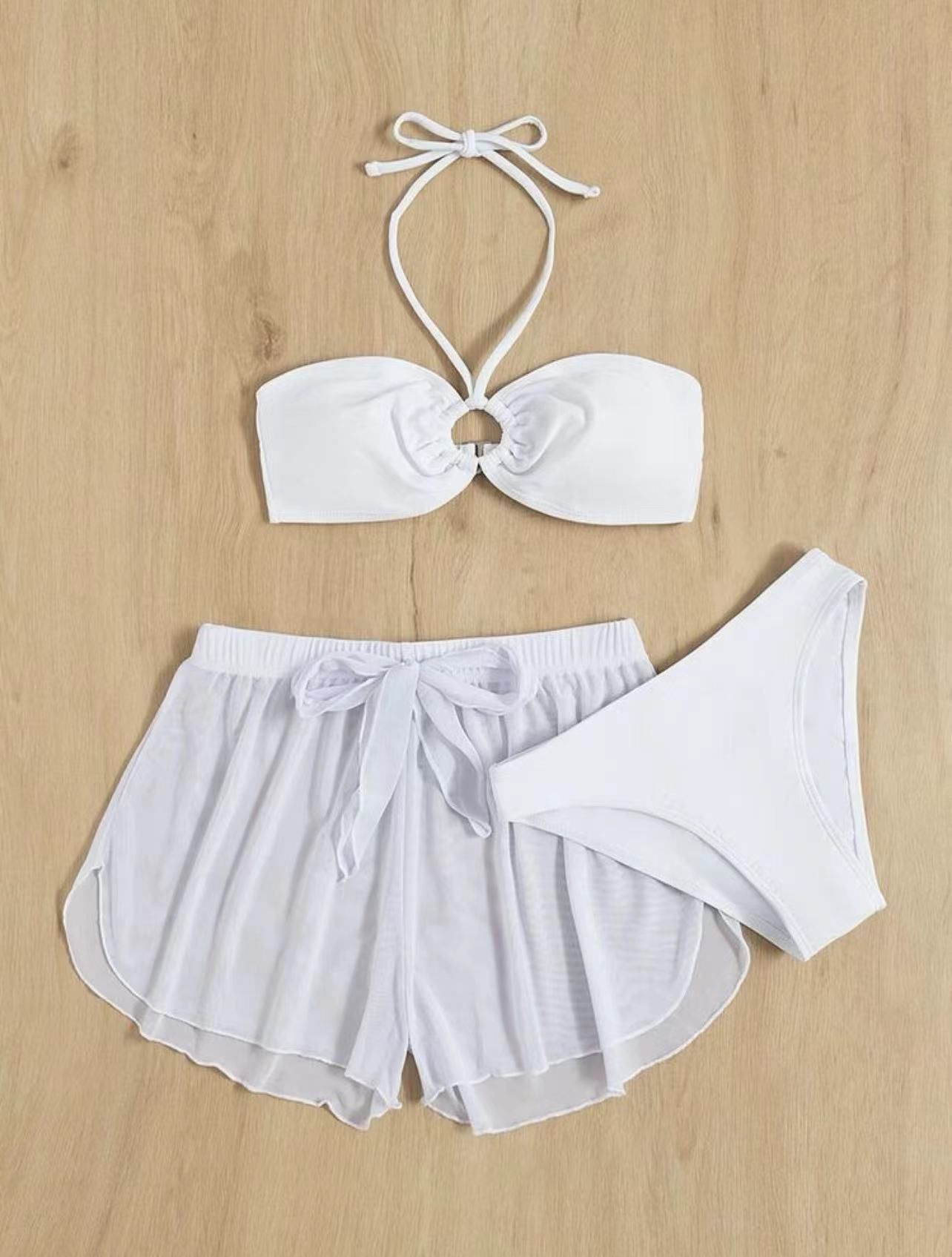 Halter Bikini Women Swimwear Female Swimsuit Three-pieces Bikini set With Shorts Bather Bathing Suit Swim Set
