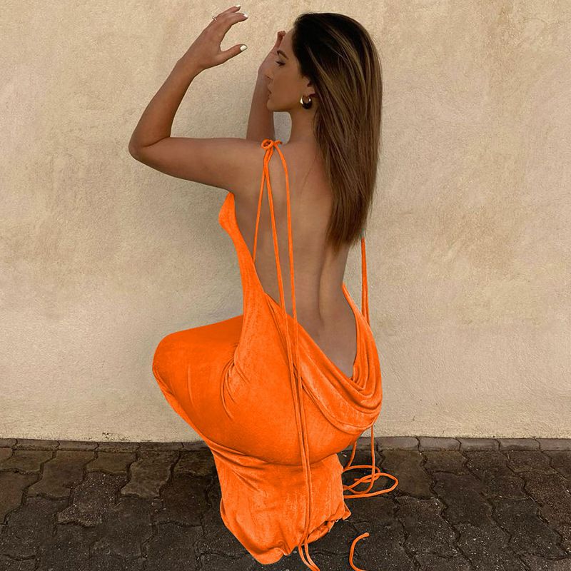 Elegant Fashion Halter Sexy Backless Draped Maxi Dress Women 2024 Summer Women Party Long Straps Shift Dresses Clothes