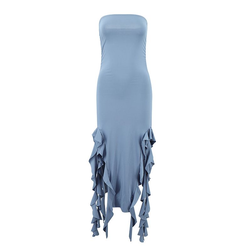 Women Elegant Sleeveless Maxi Dress Sexy Ruffles Backless Party Club Dresses 2023 Fashion Ladies Beach Split Sundress Vestidos