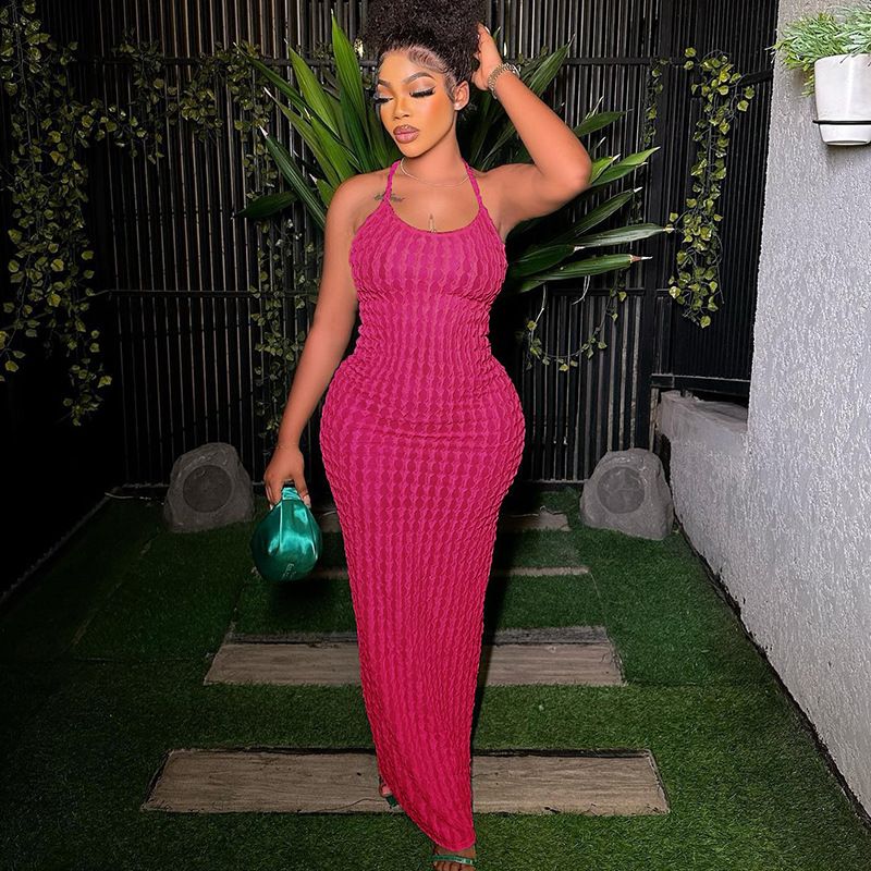 2023 U Neck Sleeveless Shoulder Bodycon Long Dress Basic Women Summer Solid Color Backless Party Sexy Clubwear Dresses