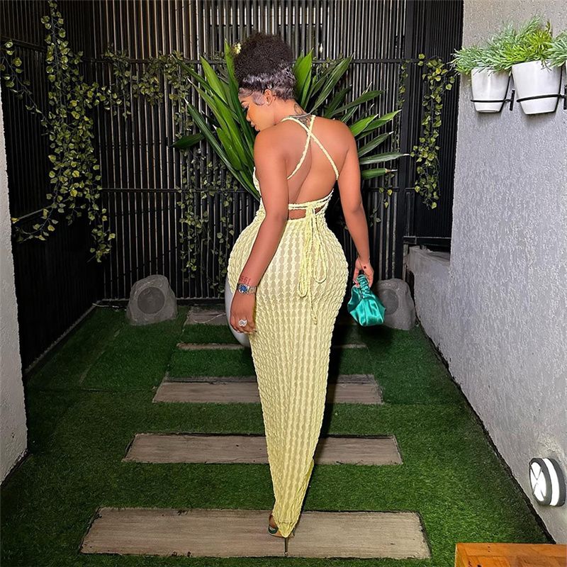 2023 U Neck Sleeveless Shoulder Bodycon Long Dress Basic Women Summer Solid Color Backless Party Sexy Clubwear Dresses