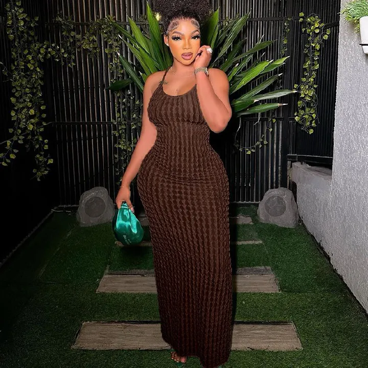 2023 U Neck Sleeveless Shoulder Bodycon Long Dress Basic Women Summer Solid Color Backless Party Sexy Clubwear Dresses