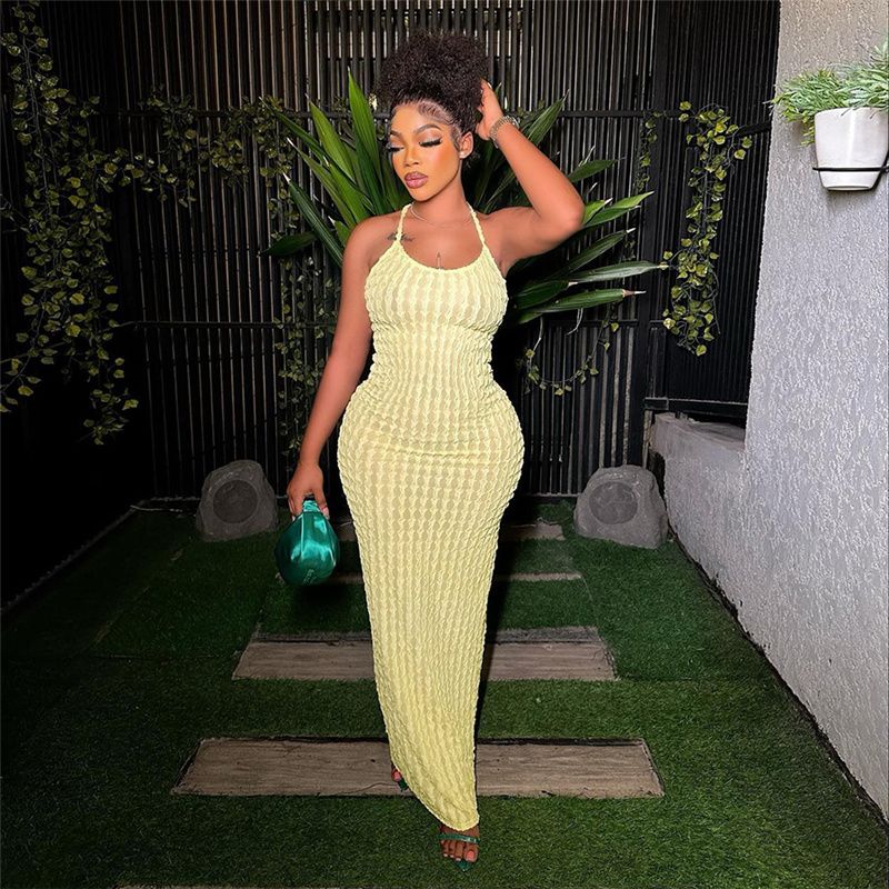 2023 U Neck Sleeveless Shoulder Bodycon Long Dress Basic Women Summer Solid Color Backless Party Sexy Clubwear Dresses