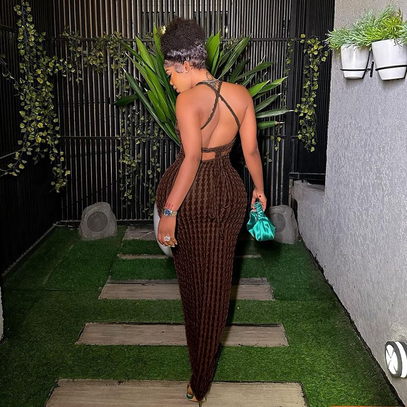 2023 U Neck Sleeveless Shoulder Bodycon Long Dress Basic Women Summer Solid Color Backless Party Sexy Clubwear Dresses