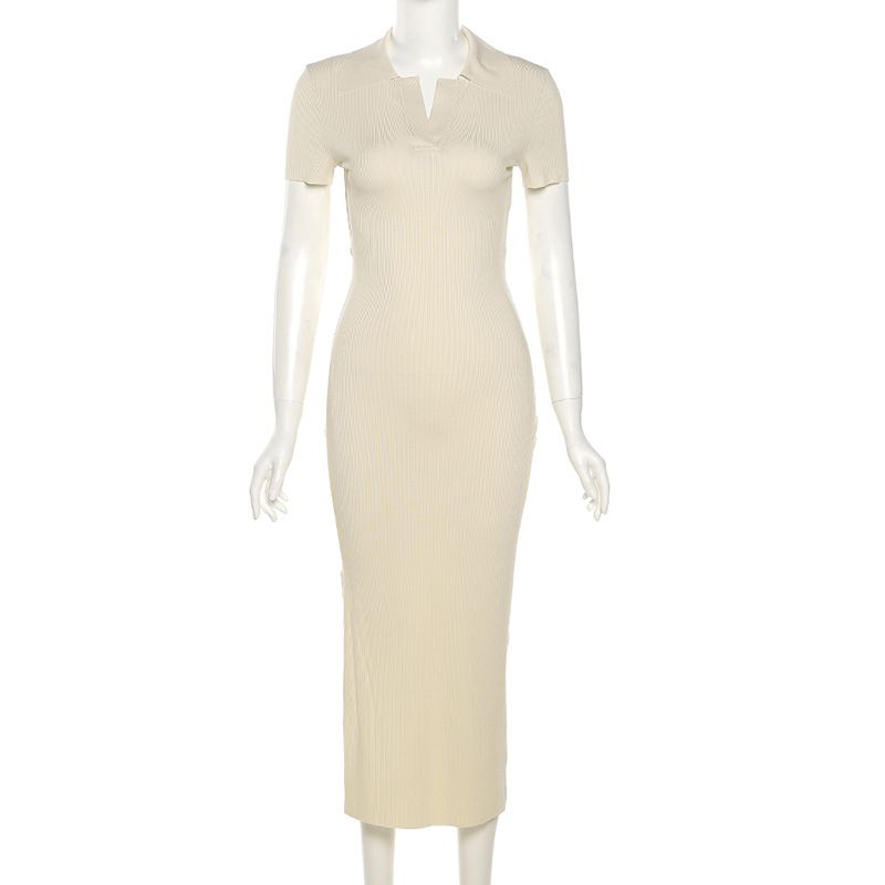 Lapel Short Sleeve Sexy Halter Fashion Slim Slit Dresses Women's Club Party Dress Summer Robe Longue
