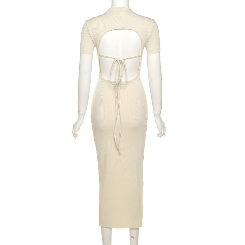 Lapel Short Sleeve Sexy Halter Fashion Slim Slit Dresses Women's Club Party Dress Summer Robe Longue