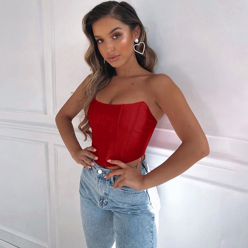 Women Sexy Strapless Off Shoulder Crop Tube Top Solid Color Stretchy Bandeau Seamless Casual Basic Breast Wrap No-Padded Bra