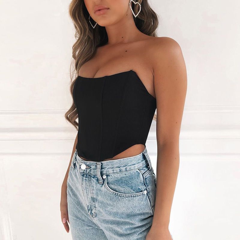 Women Sexy Strapless Off Shoulder Crop Tube Top Solid Color Stretchy Bandeau Seamless Casual Basic Breast Wrap No-Padded Bra