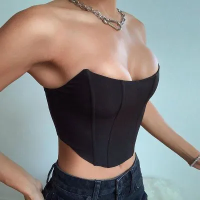 Women Sexy Strapless Off Shoulder Crop Tube Top Solid Color Stretchy Bandeau Seamless Casual Basic Breast Wrap No-Padded Bra