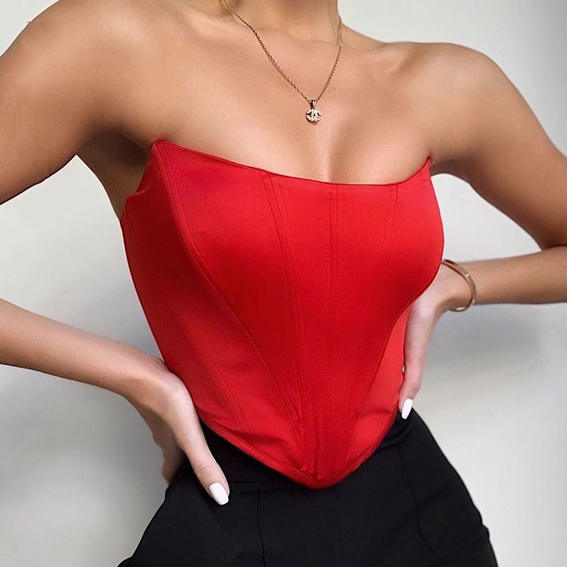 Women Sexy Strapless Off Shoulder Crop Tube Top Solid Color Stretchy Bandeau Seamless Casual Basic Breast Wrap No-Padded Bra