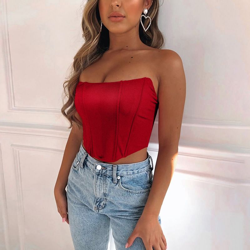 Women Sexy Strapless Off Shoulder Crop Tube Top Solid Color Stretchy Bandeau Seamless Casual Basic Breast Wrap No-Padded Bra