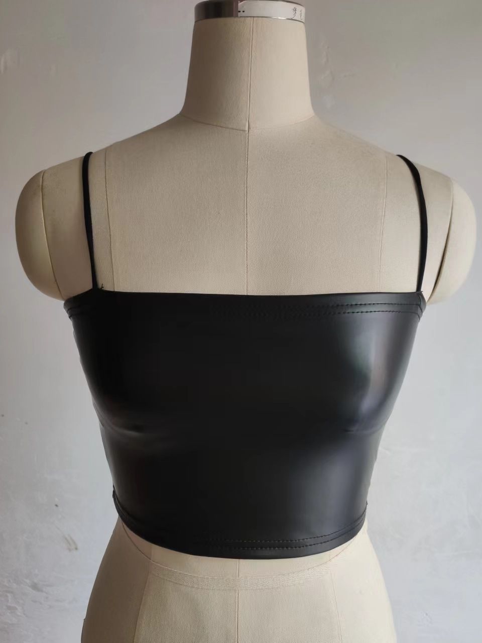 PU Leather Camisole Womans Sexy Solid Color Sling Tank Top Black Slim Elastic Short Waistcoat Female Clothes