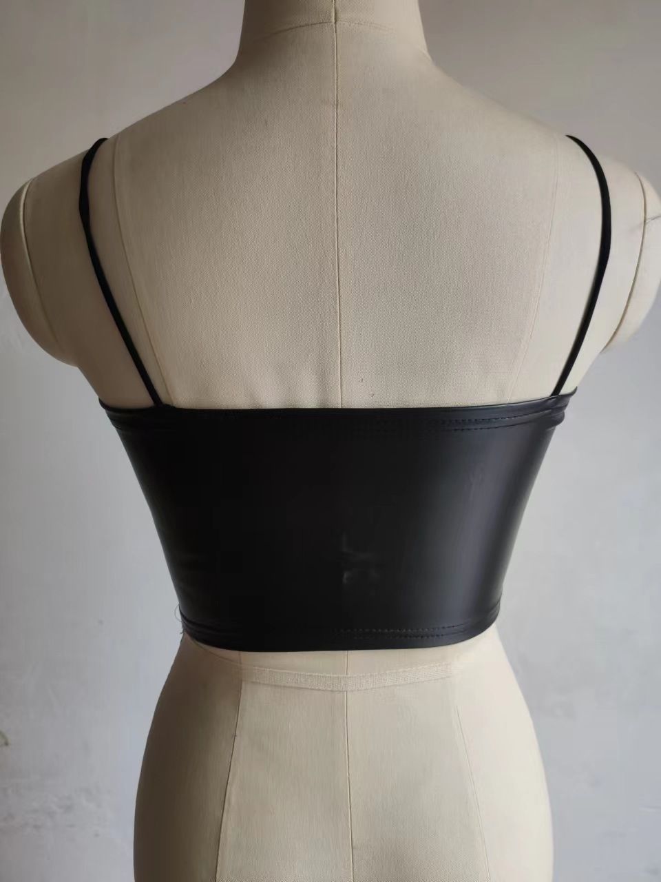 PU Leather Camisole Womans Sexy Solid Color Sling Tank Top Black Slim Elastic Short Waistcoat Female Clothes