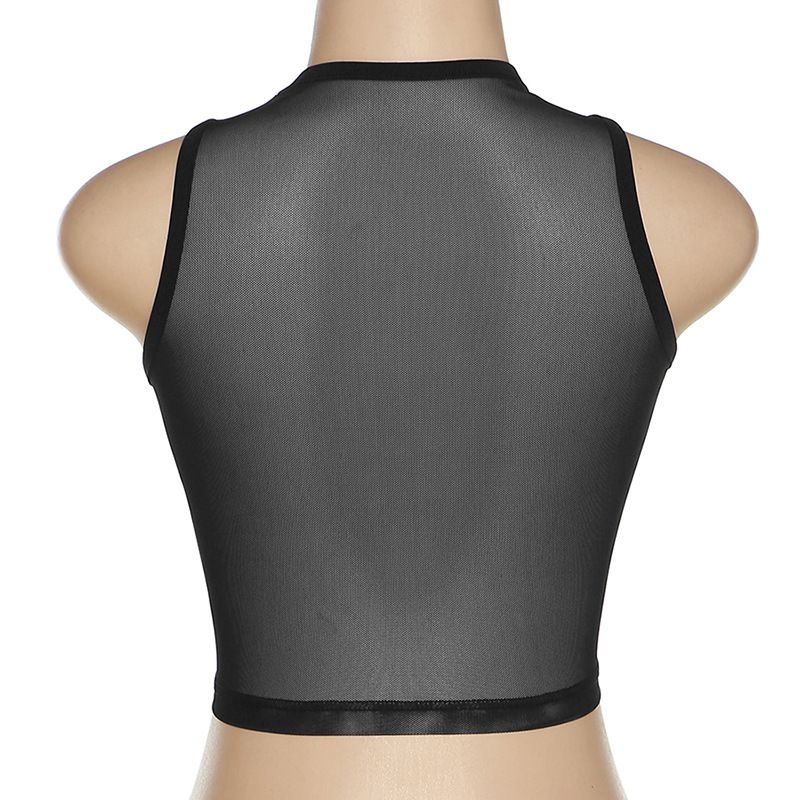 European and American Style 2024 Summer New Women's Round Neck Sleeveless Perspective Mesh Panel Palm Creative Tank Top for Wome