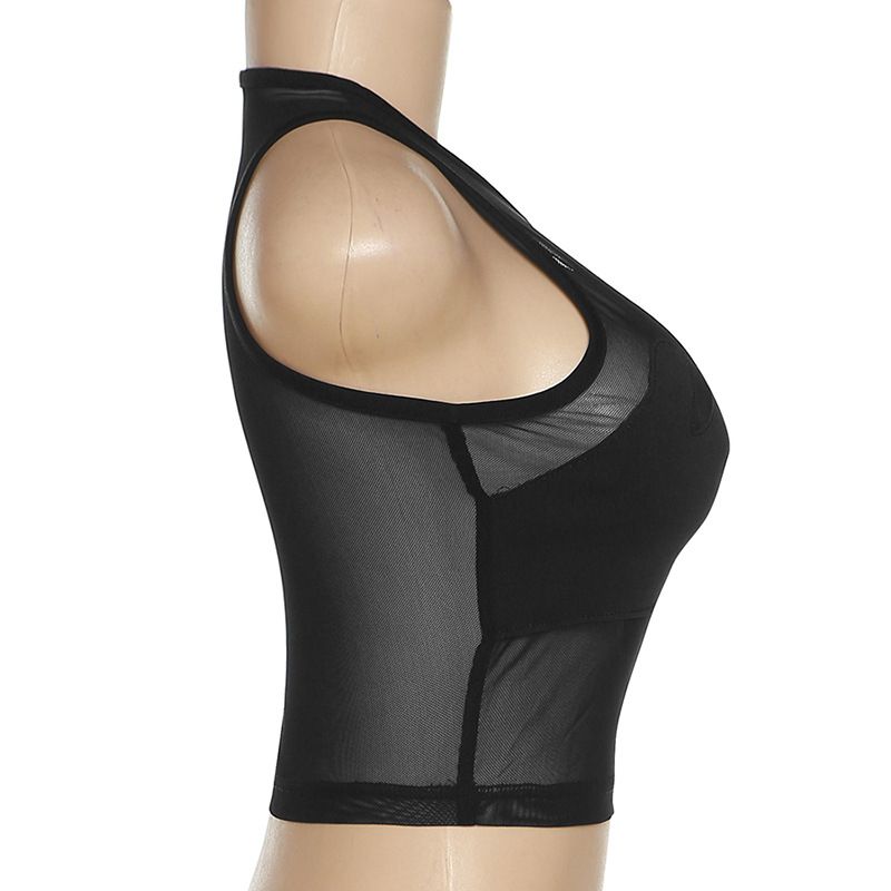 European and American Style 2024 Summer New Women's Round Neck Sleeveless Perspective Mesh Panel Palm Creative Tank Top for Wome