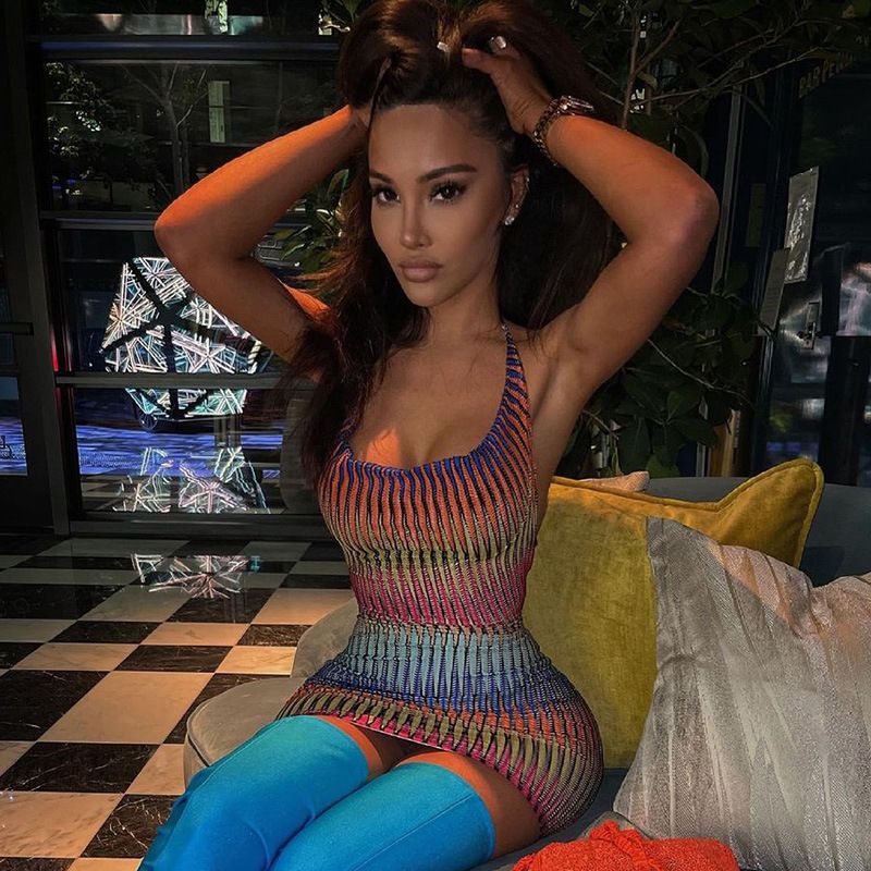 Mesh Mini Dress See Through Breast Wrap Hollow Out Lace Up Bandage Sleeveless Open Back Nightclub Party Bodycon