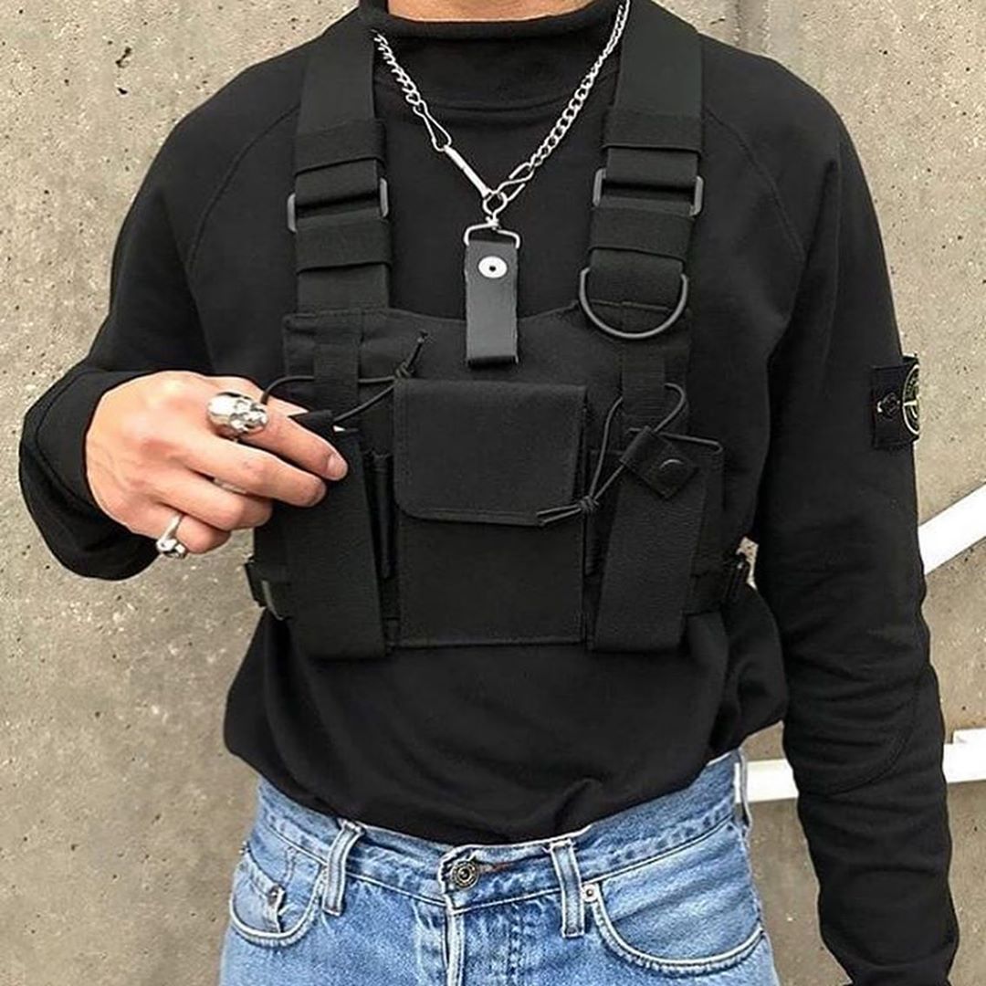 Tactical Inspired Sports Utility Chest Pack Chest Bag for Men This EDC Rig Pouch Vest is Perfect for Workouts, Cycling & Hiking, Jet Black, Tactical Chest Bag