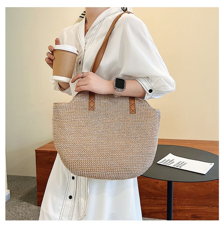 Summer Straw Bags for Women Handmade Woven Handbag Large Capacity Lady Weaving Shopping Tote Casual Vacation Beach Shoulder Bags