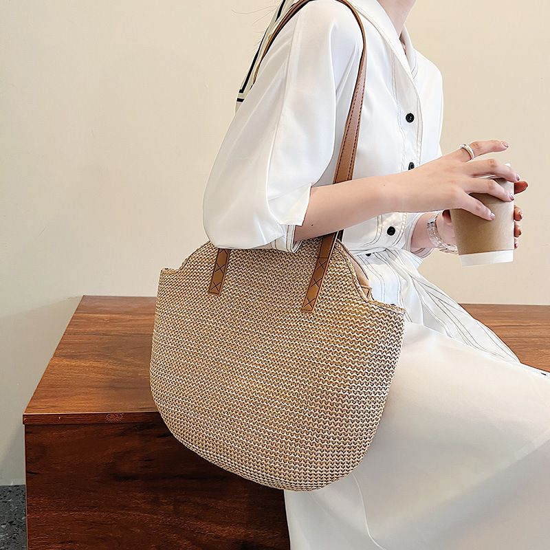 Summer Straw Bags for Women Handmade Woven Handbag Large Capacity Lady Weaving Shopping Tote Casual Vacation Beach Shoulder Bags