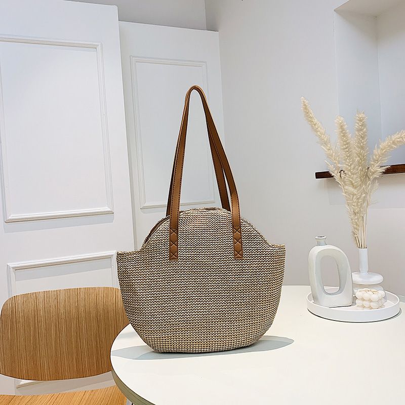 Summer Straw Bags for Women Handmade Woven Handbag Large Capacity Lady Weaving Shopping Tote Casual Vacation Beach Shoulder Bags