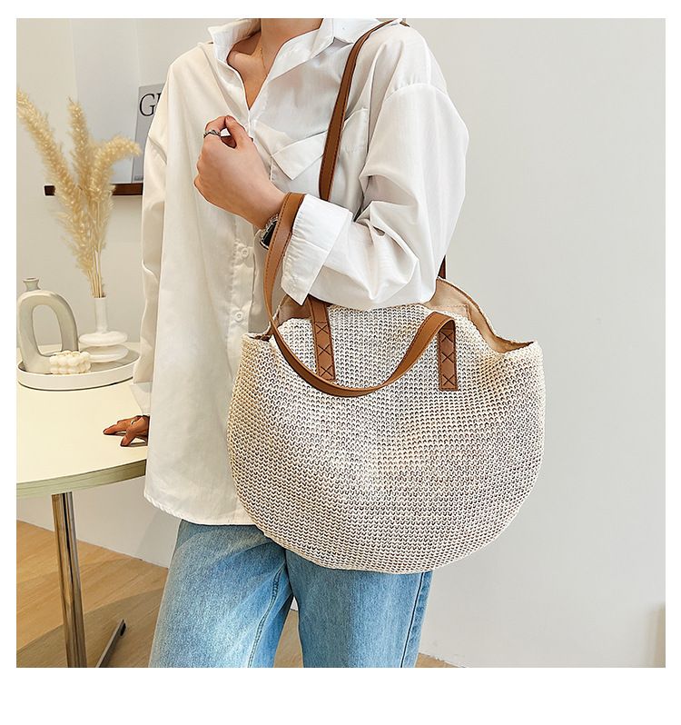 Summer Straw Bags for Women Handmade Woven Handbag Large Capacity Lady Weaving Shopping Tote Casual Vacation Beach Shoulder Bags