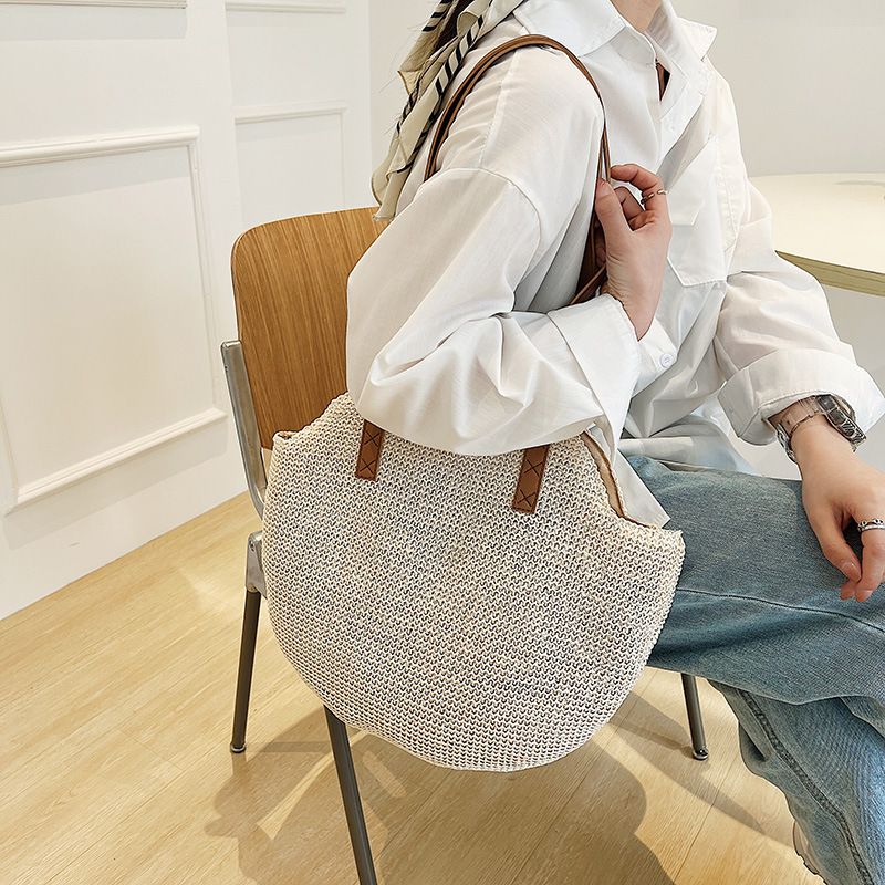 Summer Straw Bags for Women Handmade Woven Handbag Large Capacity Lady Weaving Shopping Tote Casual Vacation Beach Shoulder Bags
